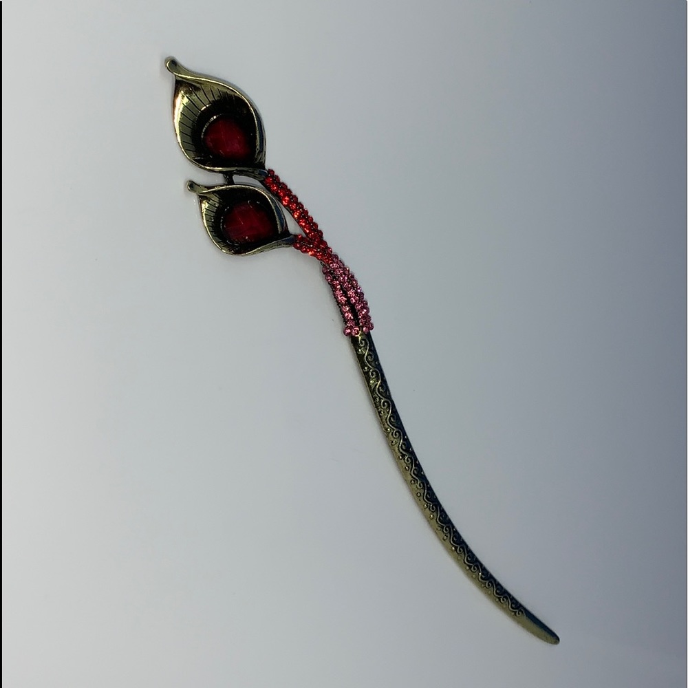 🆕Antique Gold Calla Lilly Red Hair Stick 7”